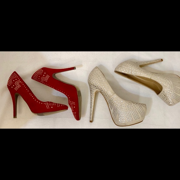 SOLD Just Fab 2 pairs/studded red & off-white Pumps 7.5 - Picture 6 of 8